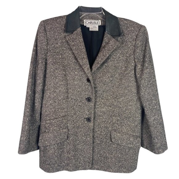 CARLISLE Vintage Wool Blazer Salt 'n' Pepper Tweed Style Jacket Black White 10